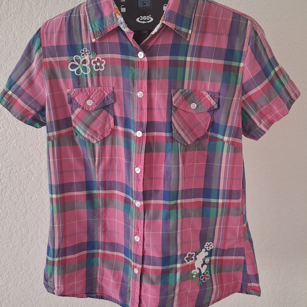Acer Pink and Blue Plaid Kids Button Down Shirt